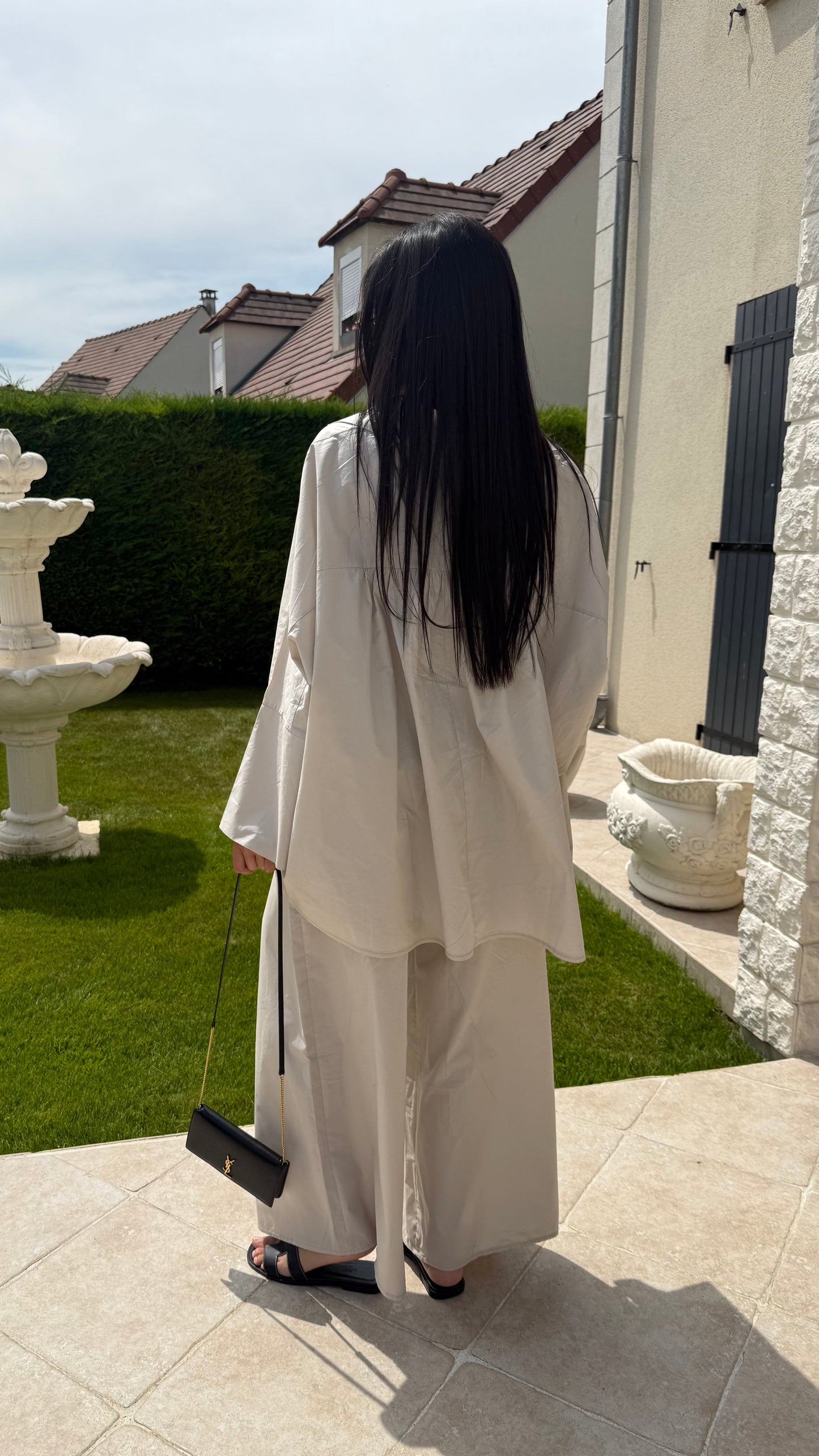 Ensemble Modest Oversize Crème – Chemise et Pantalon 100% Coton SAÏRYS