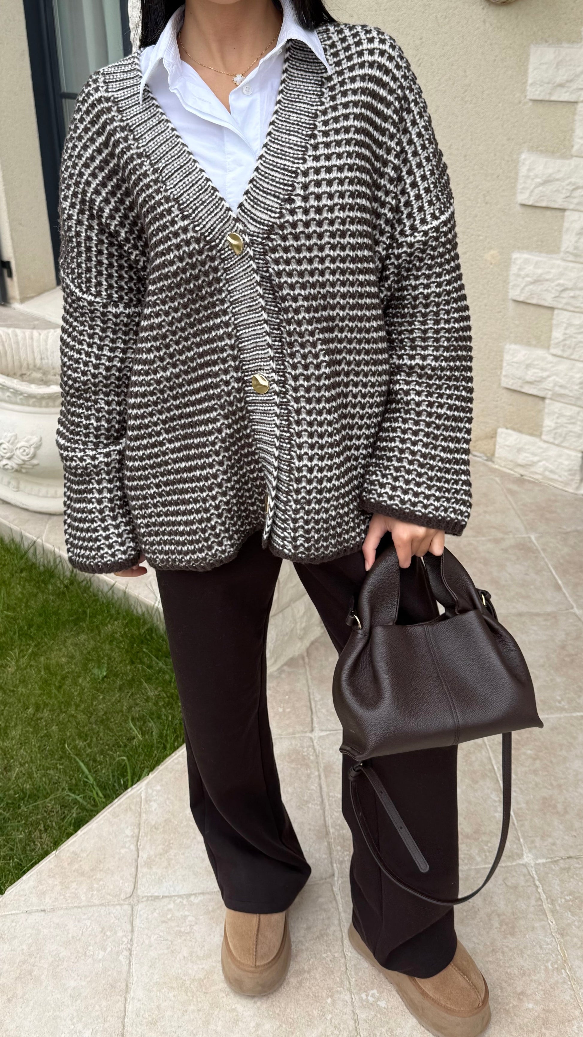 Pull Gilet Long Beige et Choco SAÏRYS