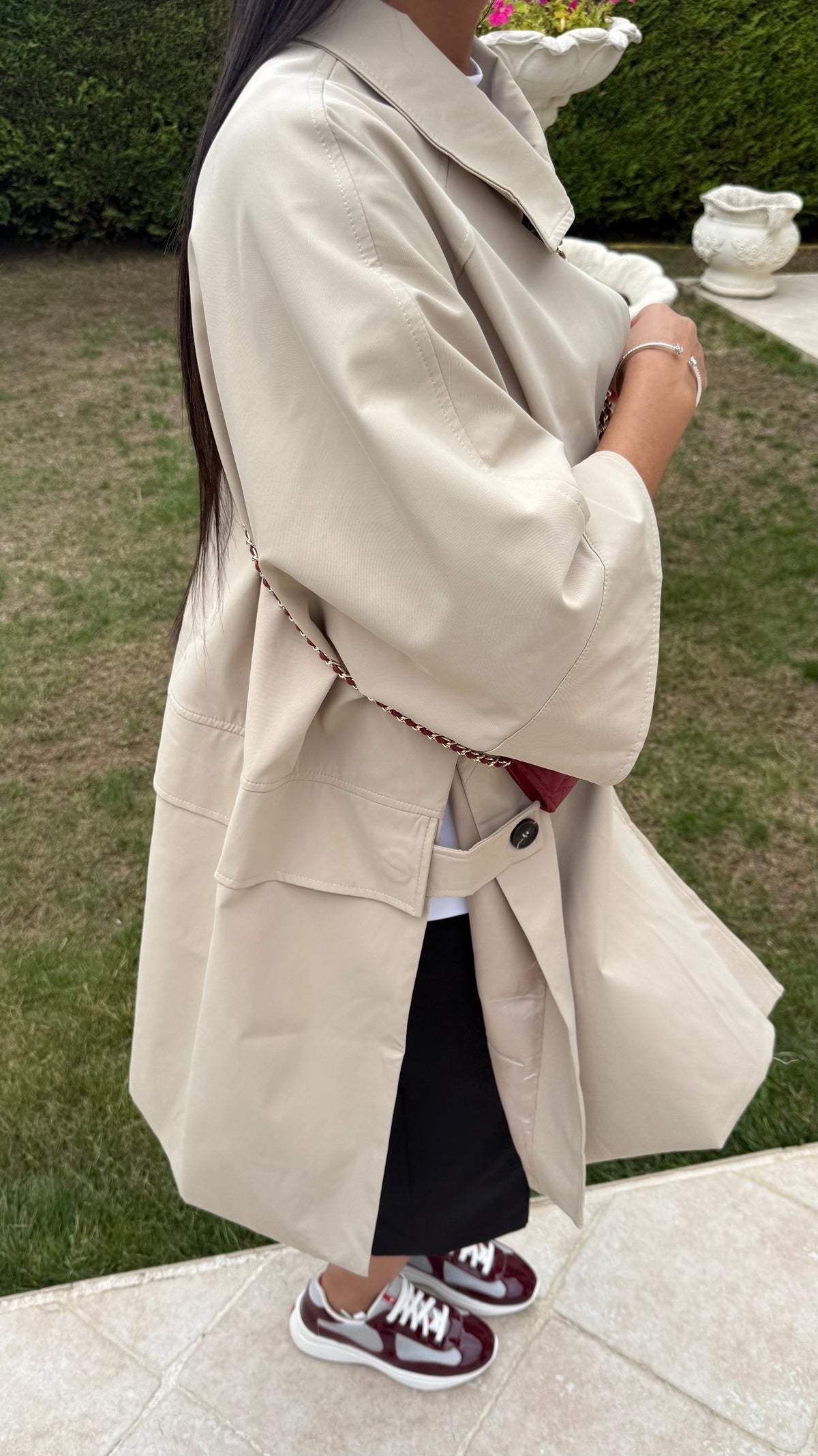 Trench cape long oversize beige femme