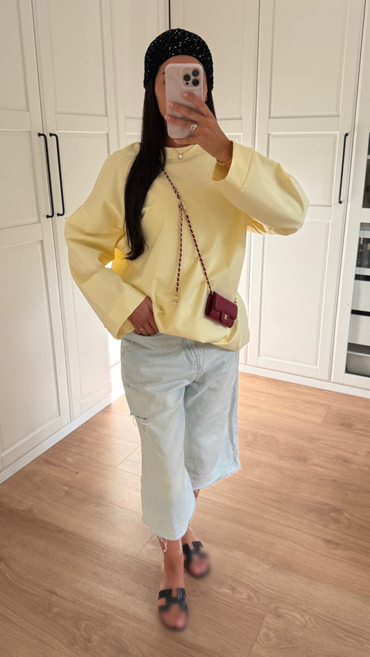 T-shirt Long Oversize Manches Longues Jaune