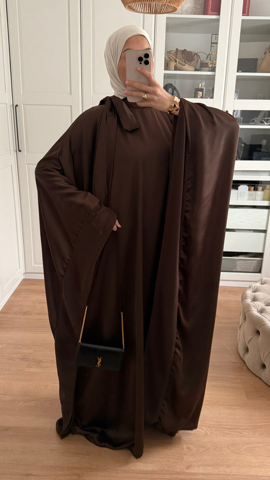 Abaya Papillon Satinée Marron SAÏRYS