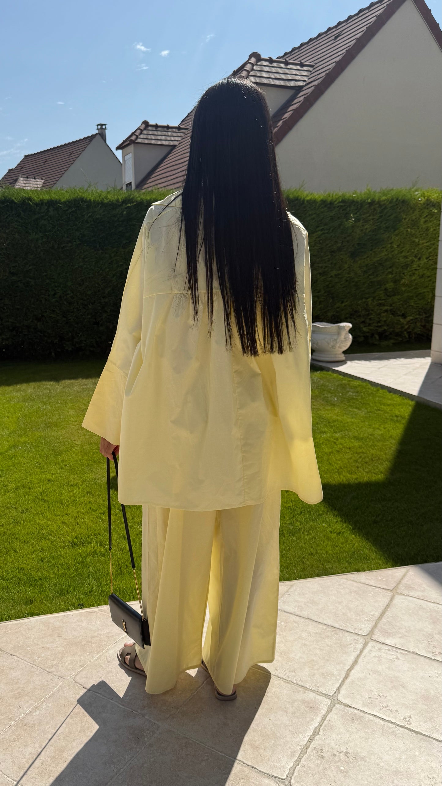 Ensemble Modest Oversize Jaune – Chemise et Pantalon 100% Coton