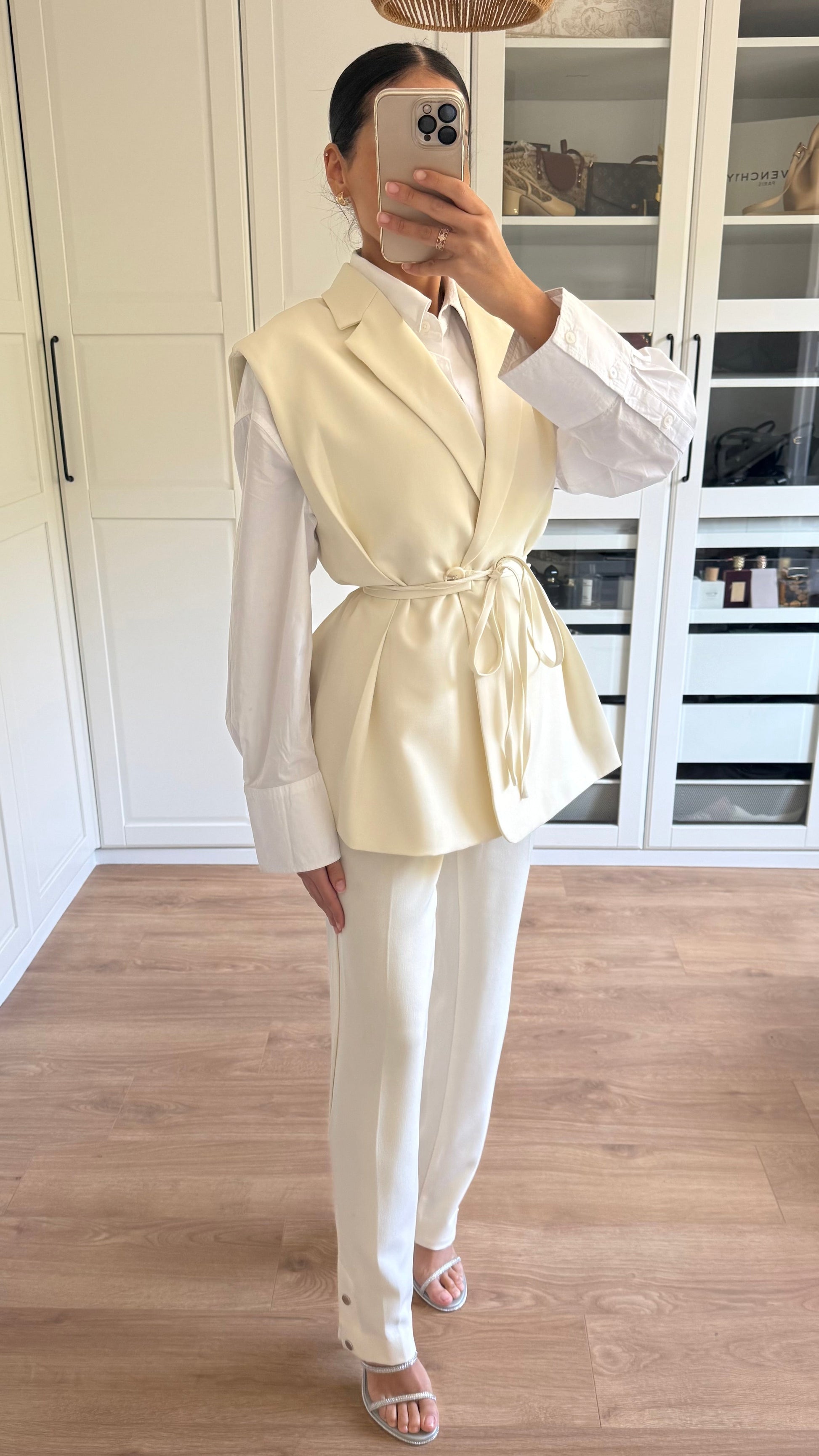 Blazer Sans Manches Écru À Nouer SAÏRYS