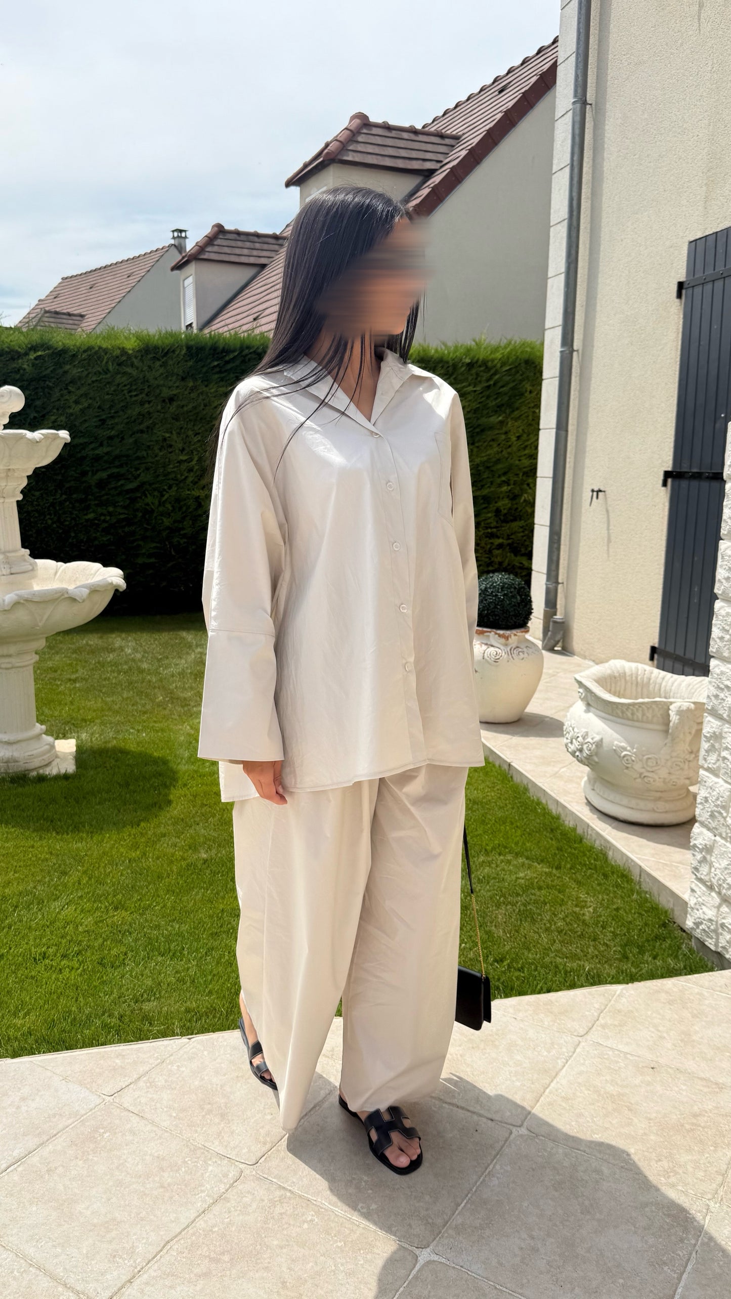 Ensemble Modest Oversize Crème – Chemise et Pantalon 100% Coton