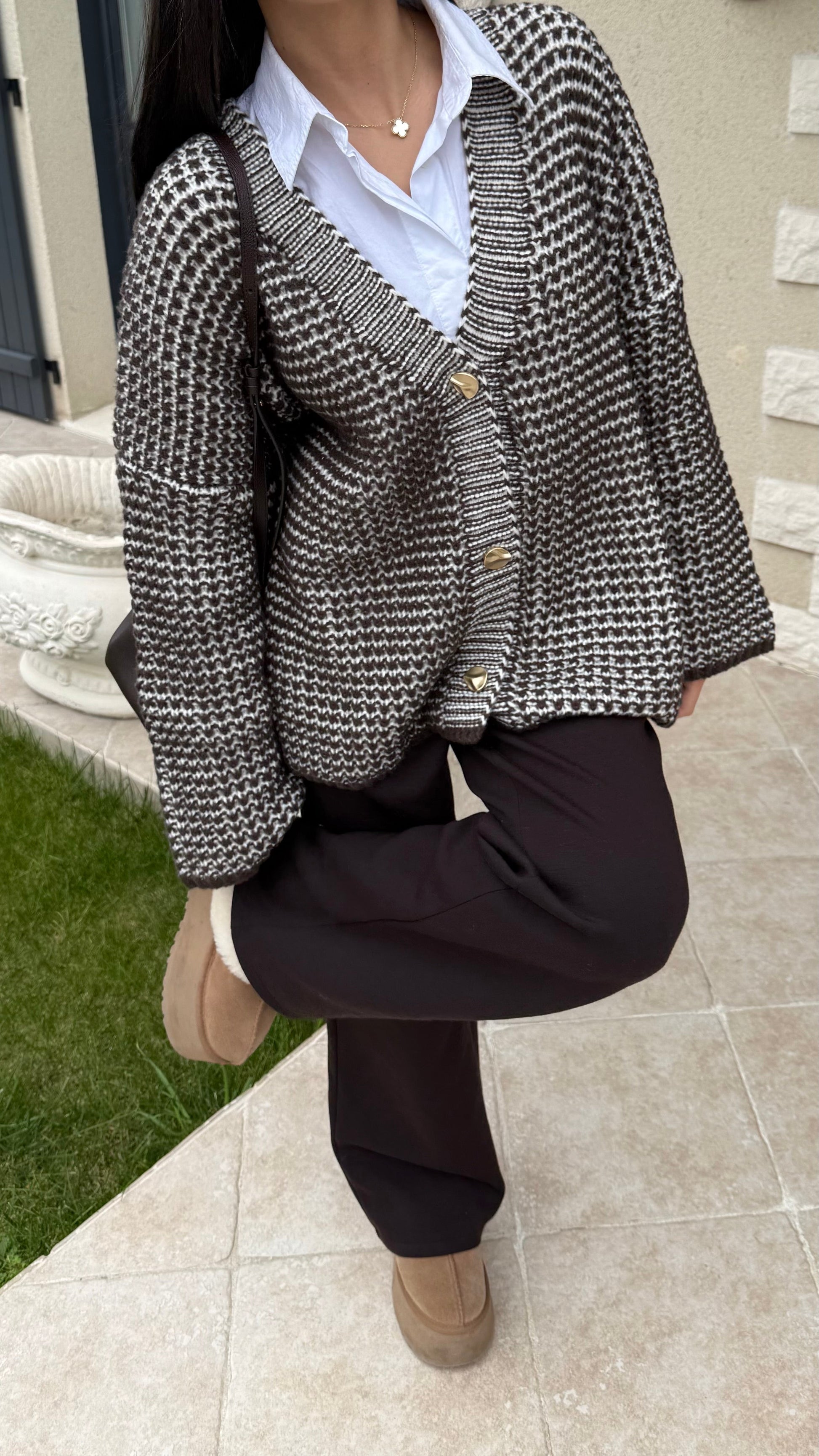 Pull Gilet Long Beige et Choco SAÏRYS