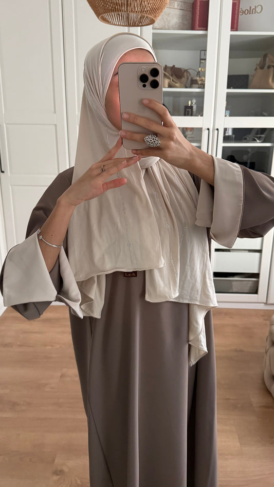 Abaya taupe manches revers beige SAÏRYS