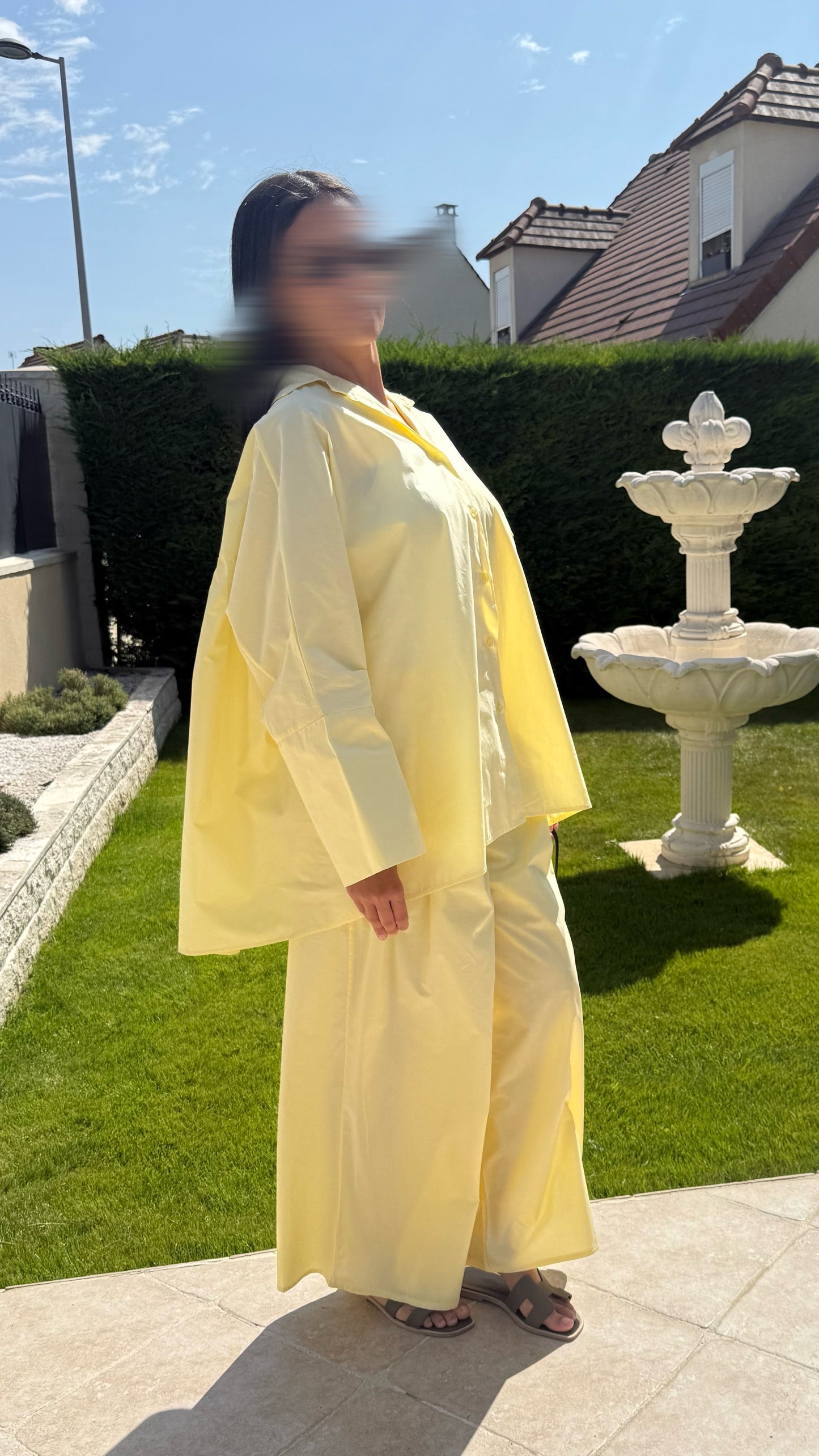 Ensemble Modest Oversize Jaune – Chemise et Pantalon 100% Coton