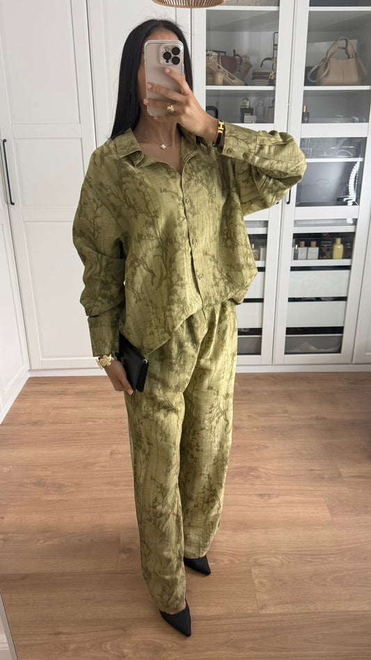 Ensemble Modeste Kaki – Chemise Brodée & Pantalon Large SAÏRYS
