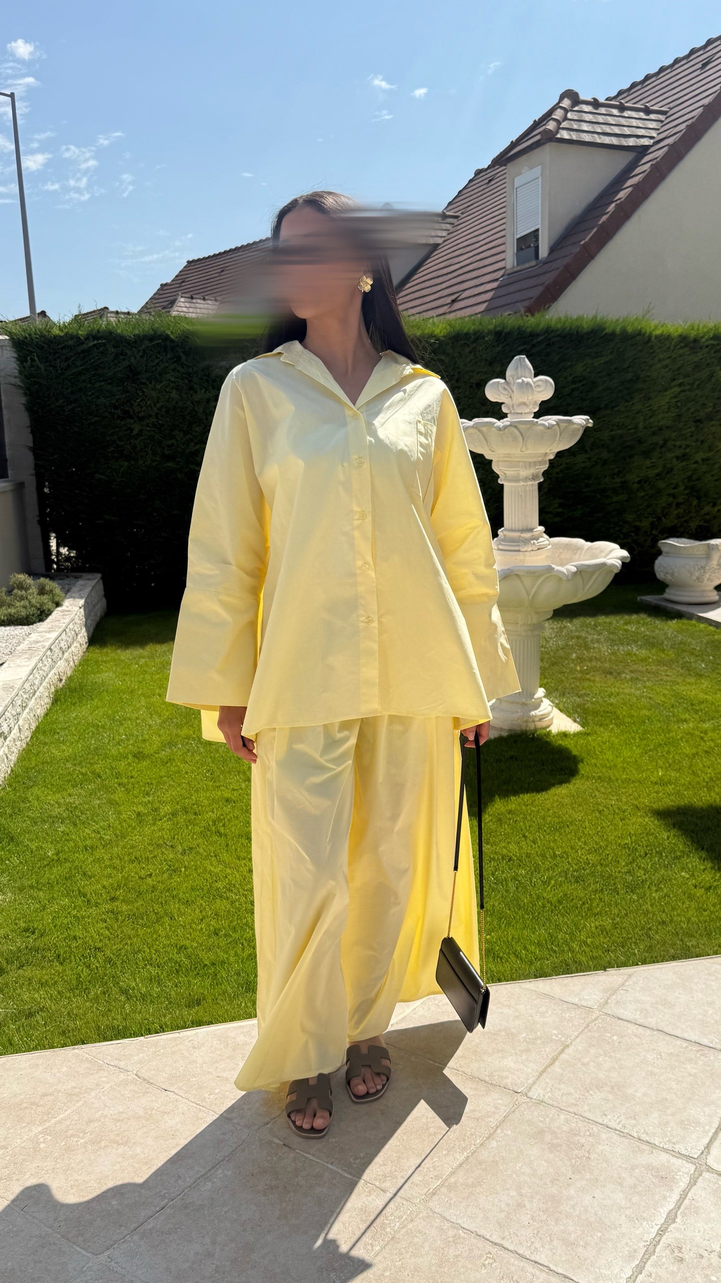 Ensemble Modest Oversize Jaune – Chemise et Pantalon 100% Coton