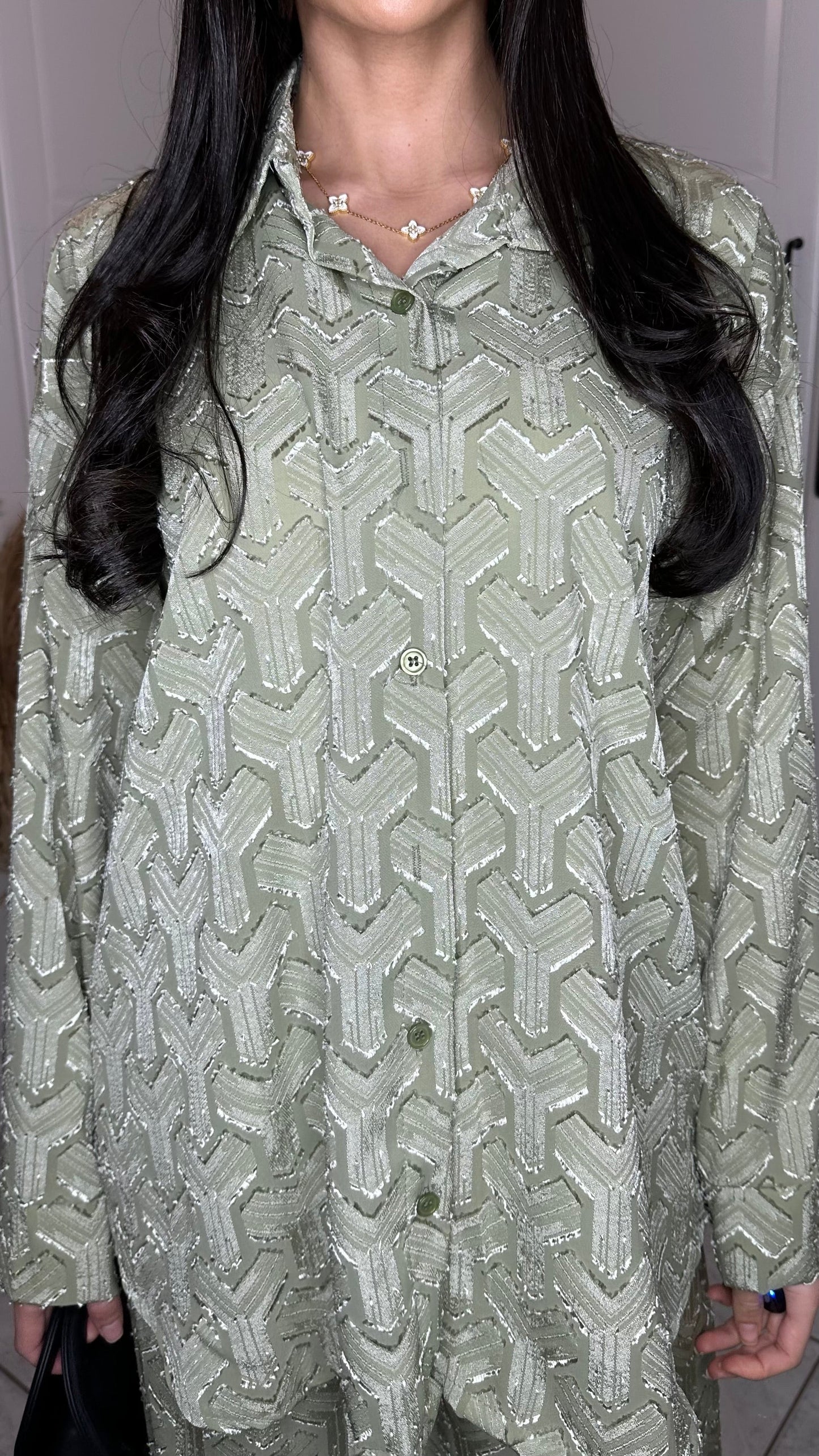 Ensemble Alya Vert – Chemise Ample & Pantalon Fluide SAÏRYS