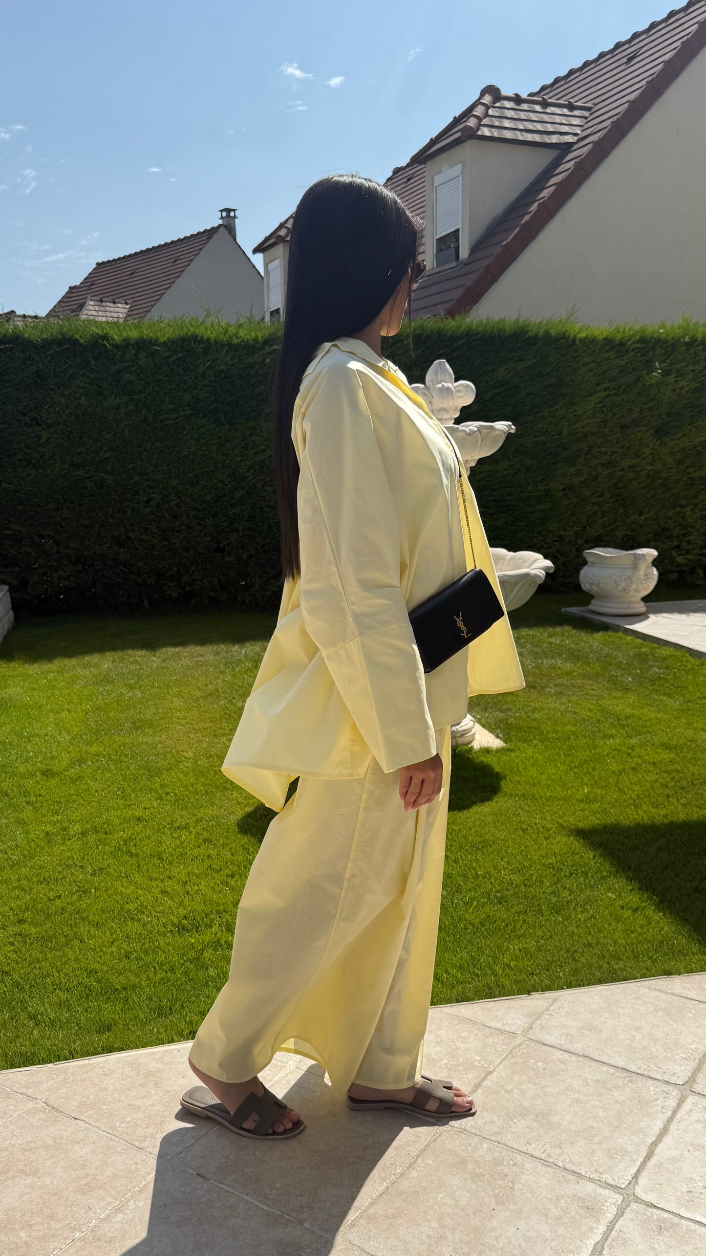 Ensemble Modest Oversize Jaune – Chemise et Pantalon 100% Coton