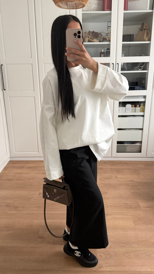 T-shirt Long Oversize Manches Longues Blanc SAÏRYS