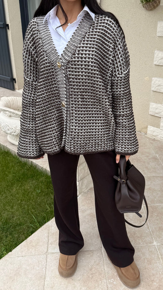 Pull Gilet Long Beige et Choco SAÏRYS
