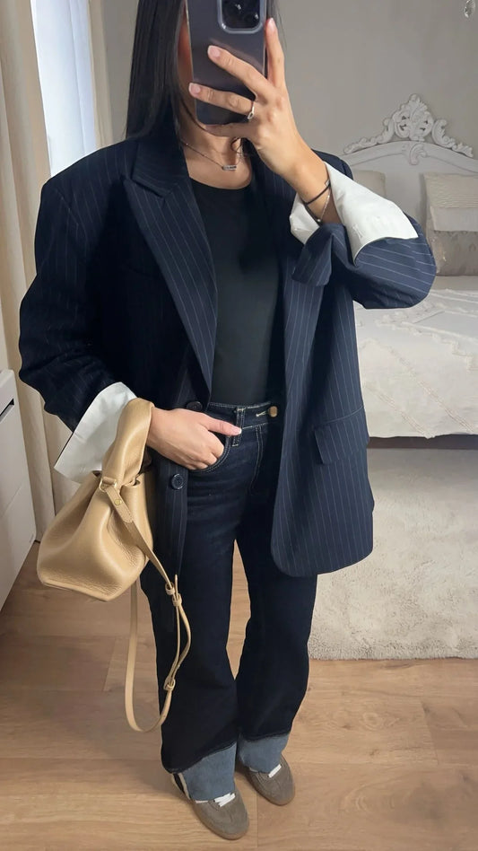 Jean brut bleu taille haute à revers - SAÏRYS