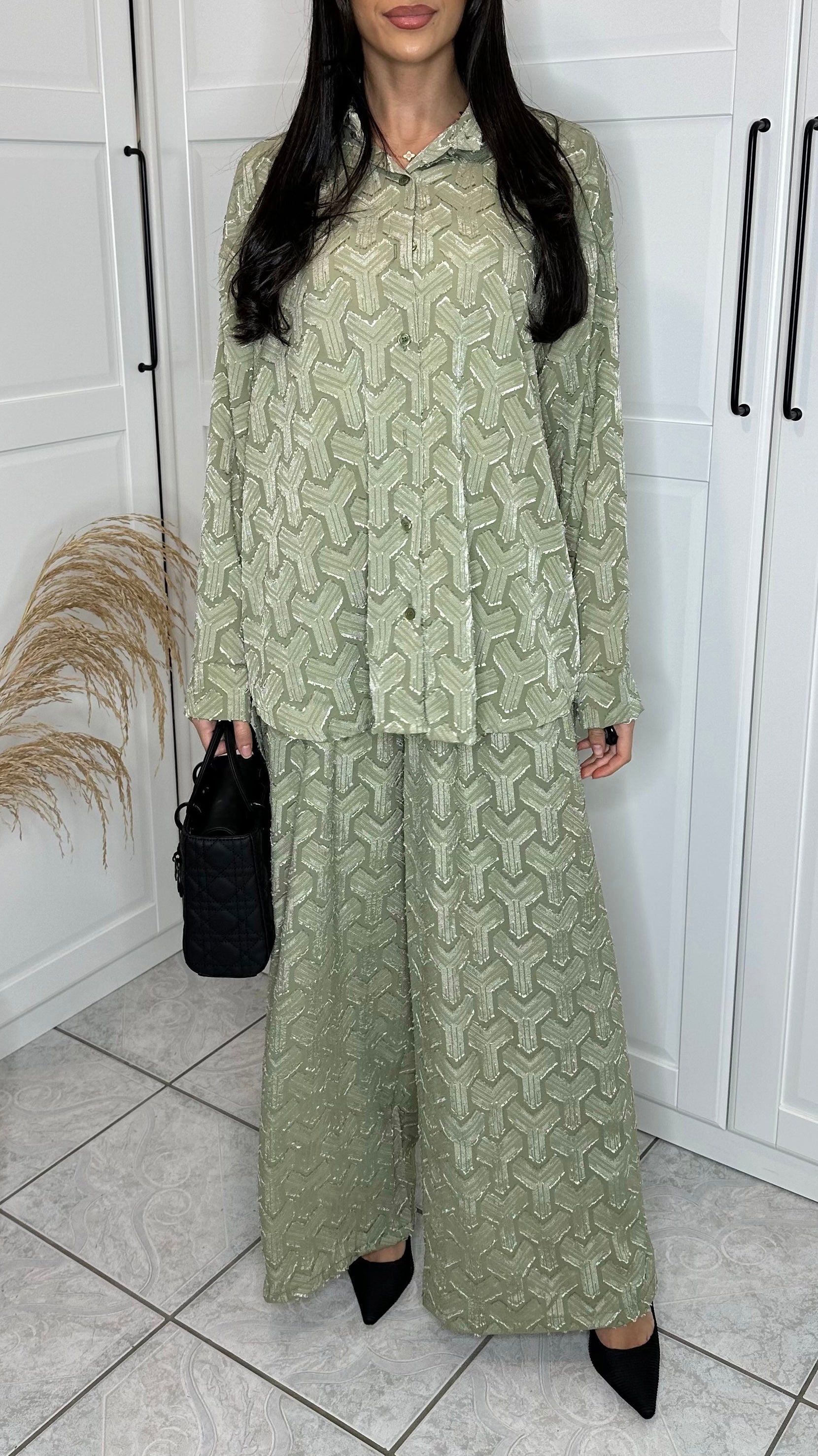 Ensemble Alya Vert – Chemise Ample & Pantalon Fluide SAÏRYS