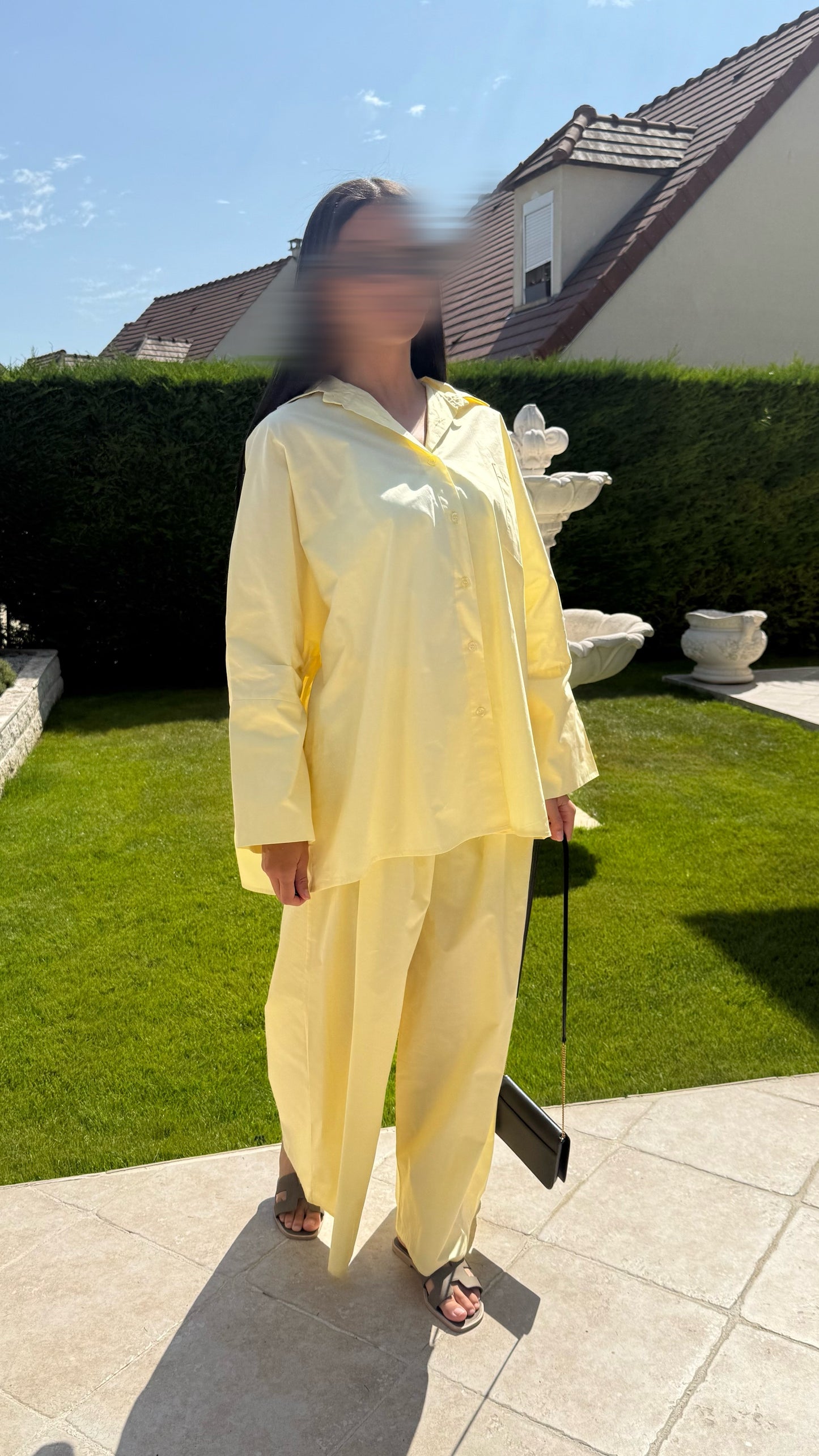 Ensemble Modest Oversize Jaune – Chemise et Pantalon 100% Coton