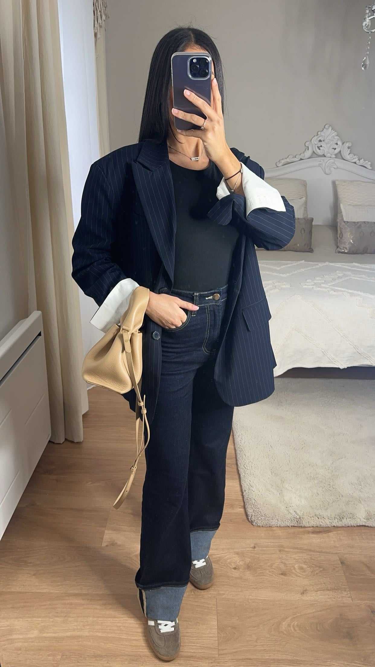 Jean brut bleu taille haute à revers SAÏRYS