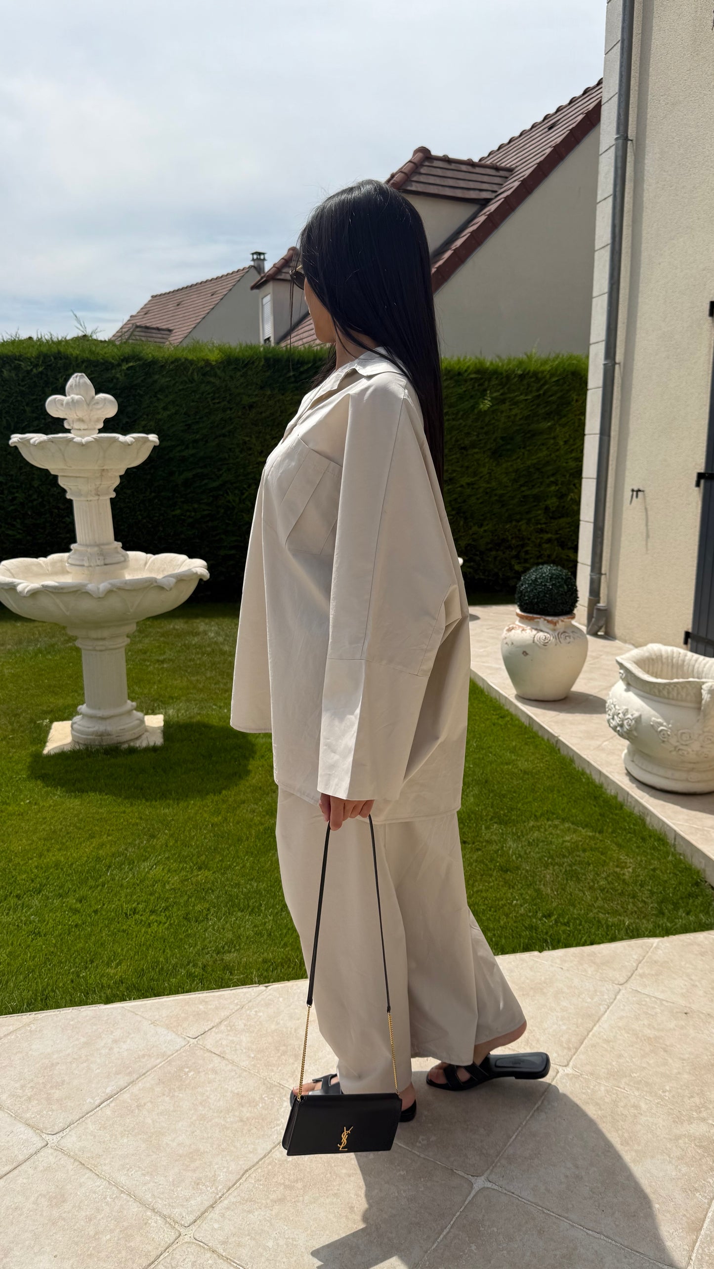 Ensemble Modest Oversize Crème – Chemise et Pantalon 100% Coton
