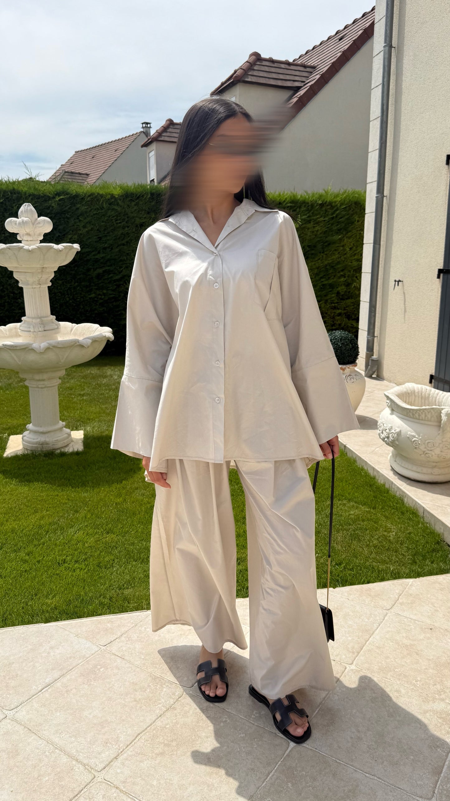 Ensemble Modest Oversize Crème – Chemise et Pantalon 100% Coton