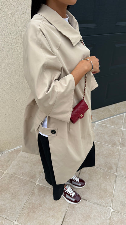 Trench cape long oversize beige femme