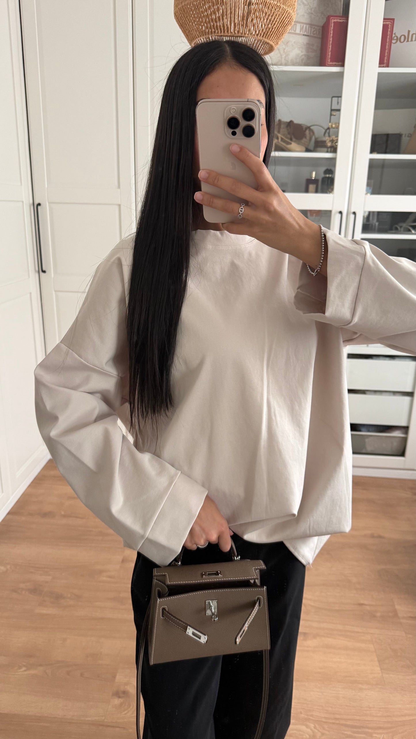 T-shirt Long Oversize Manches Longues Crème SAÏRYS