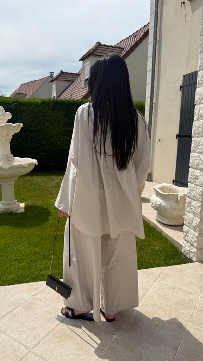 Ensemble Modest Oversize Crème – Chemise et Pantalon 100% Coton
