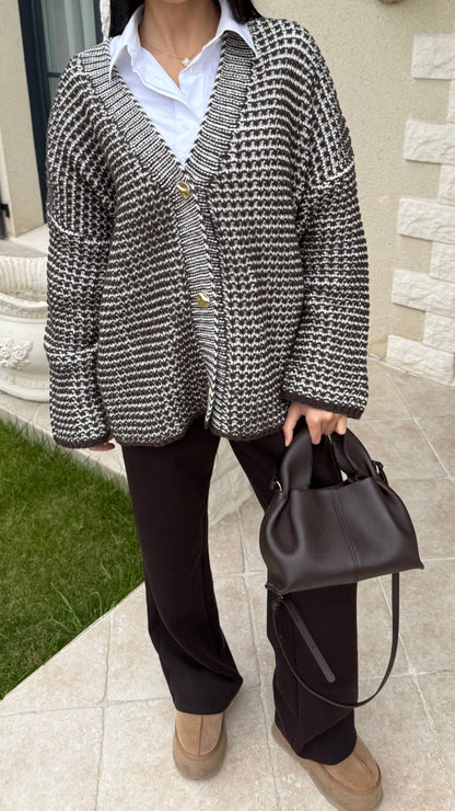 Pull Gilet Long Beige et Choco SAÏRYS