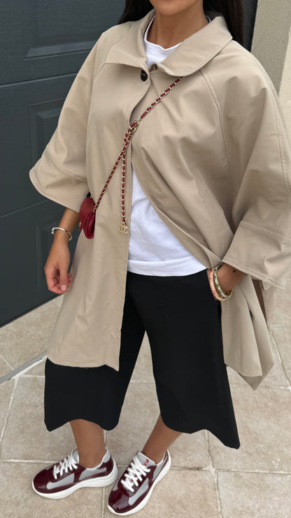 Trench cape long oversize beige femme
