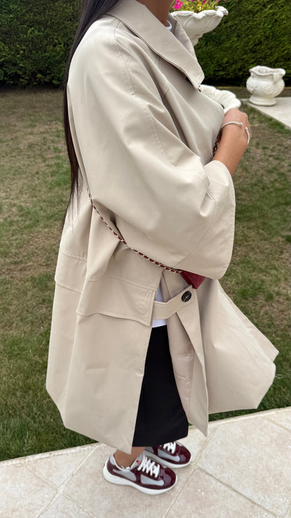 Trench cape long oversize beige femme