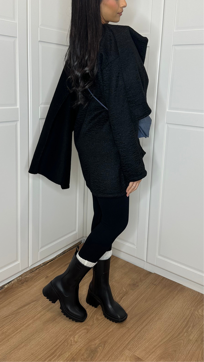 Manteau cape avec écharpe intégrée [Noir] SAÏRYS