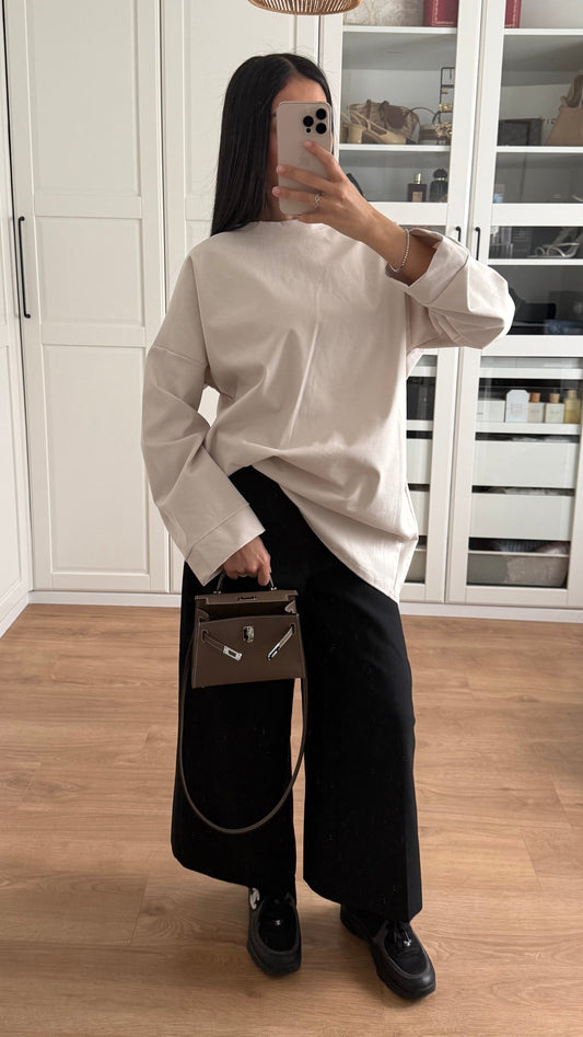 T-shirt Long Oversize Manches Longues Crème SAÏRYS