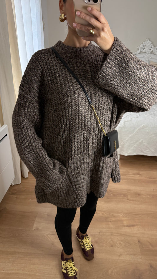 Pull long tricot choco