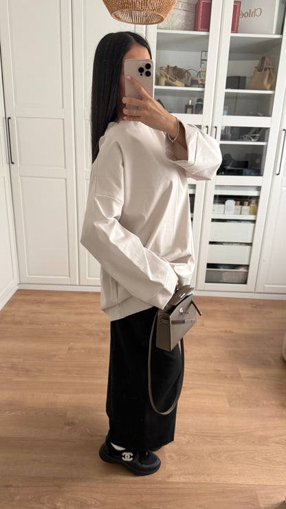 T-shirt Long Oversize Manches Longues Crème SAÏRYS