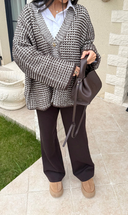 Pull Gilet Long Beige et Choco SAÏRYS