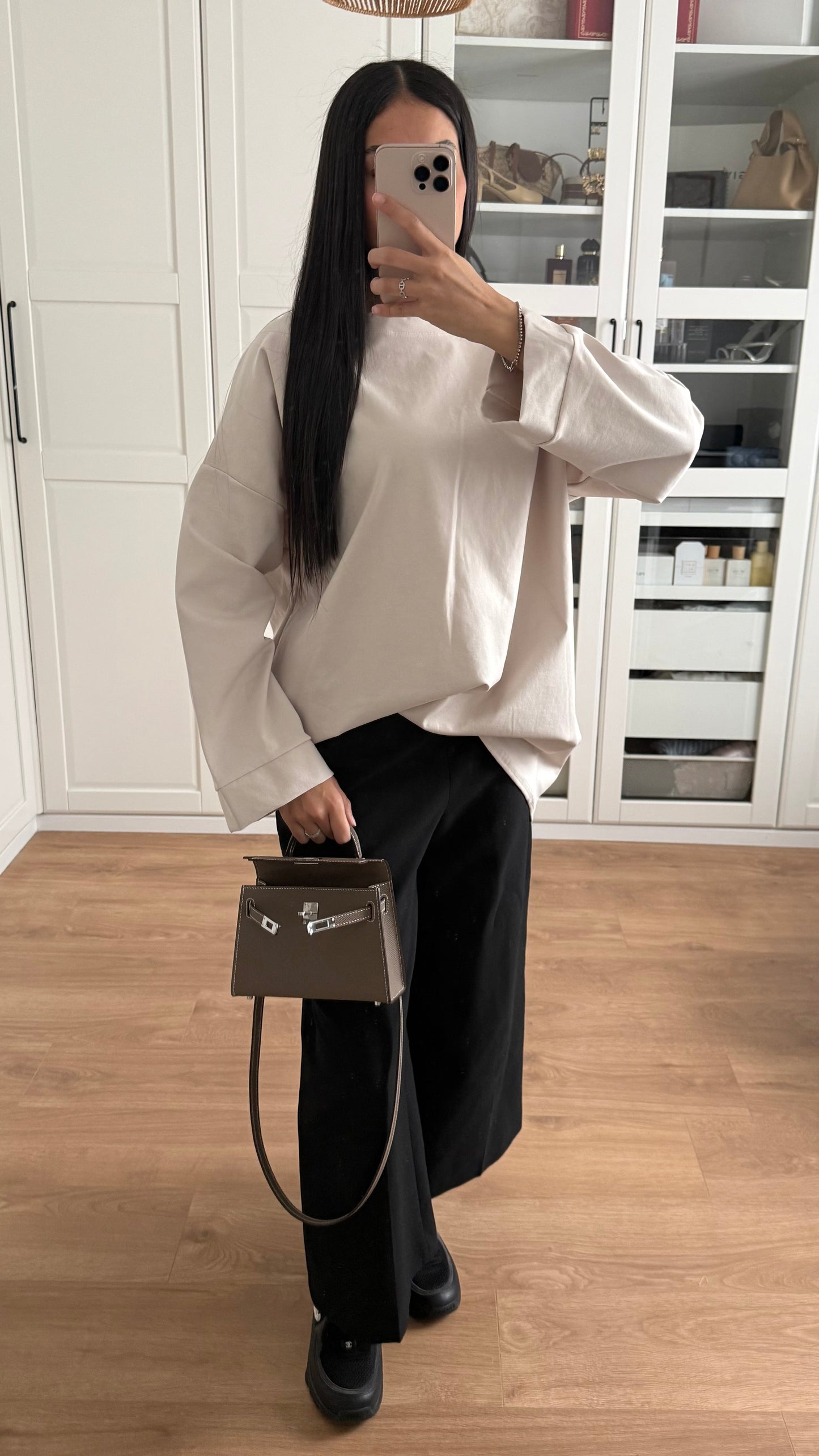 T-shirt Long Oversize Manches Longues Crème SAÏRYS