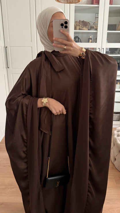 Abaya Papillon Satinée Marron SAÏRYS