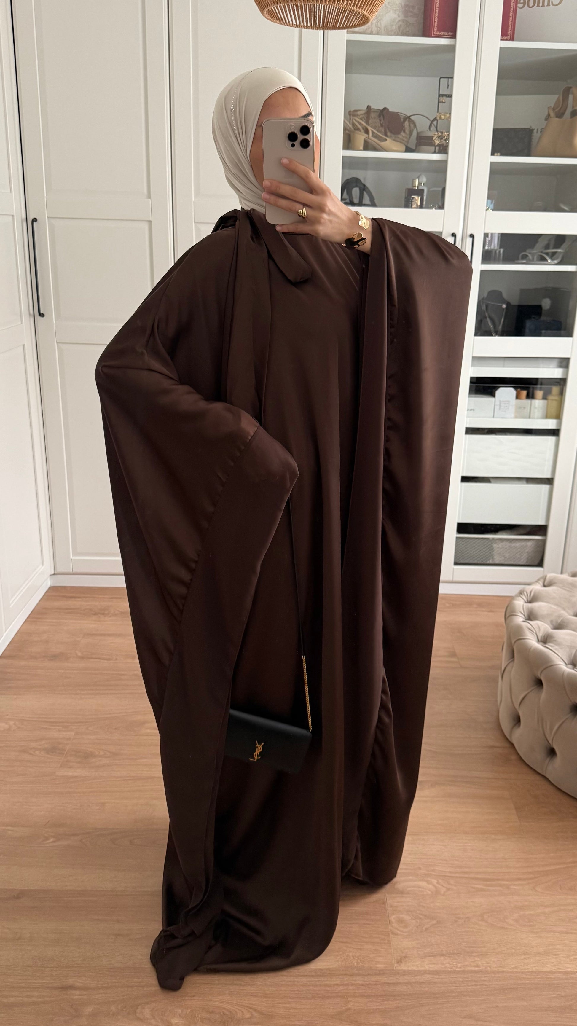 Abaya Papillon Satinée Marron SAÏRYS