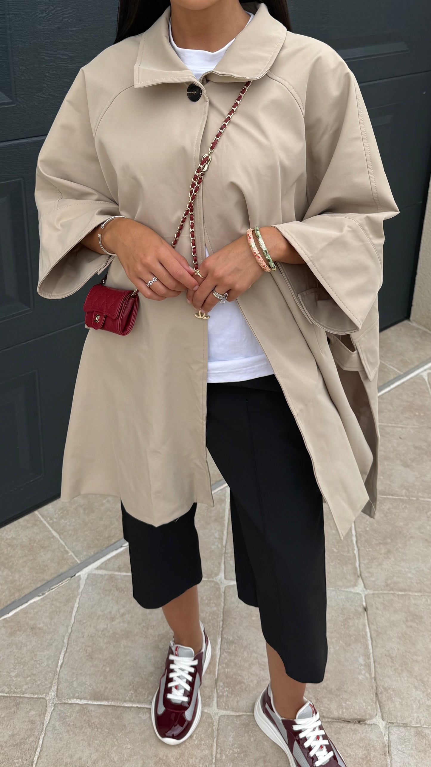 Trench cape long oversize beige femme