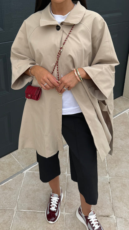 Trench cape long oversize beige femme