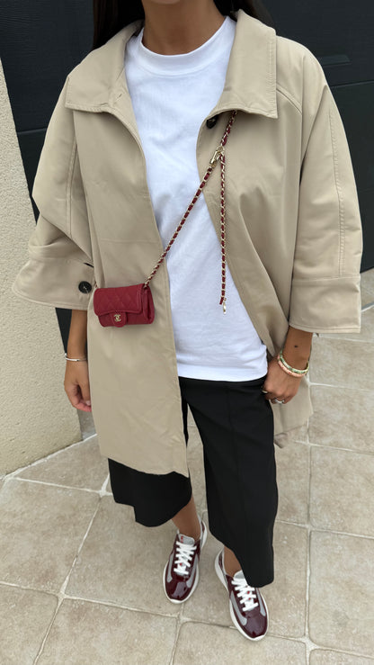 Trench cape long oversize beige femme