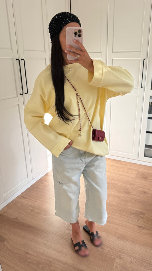 T-shirt Long Oversize Manches Longues Jaune