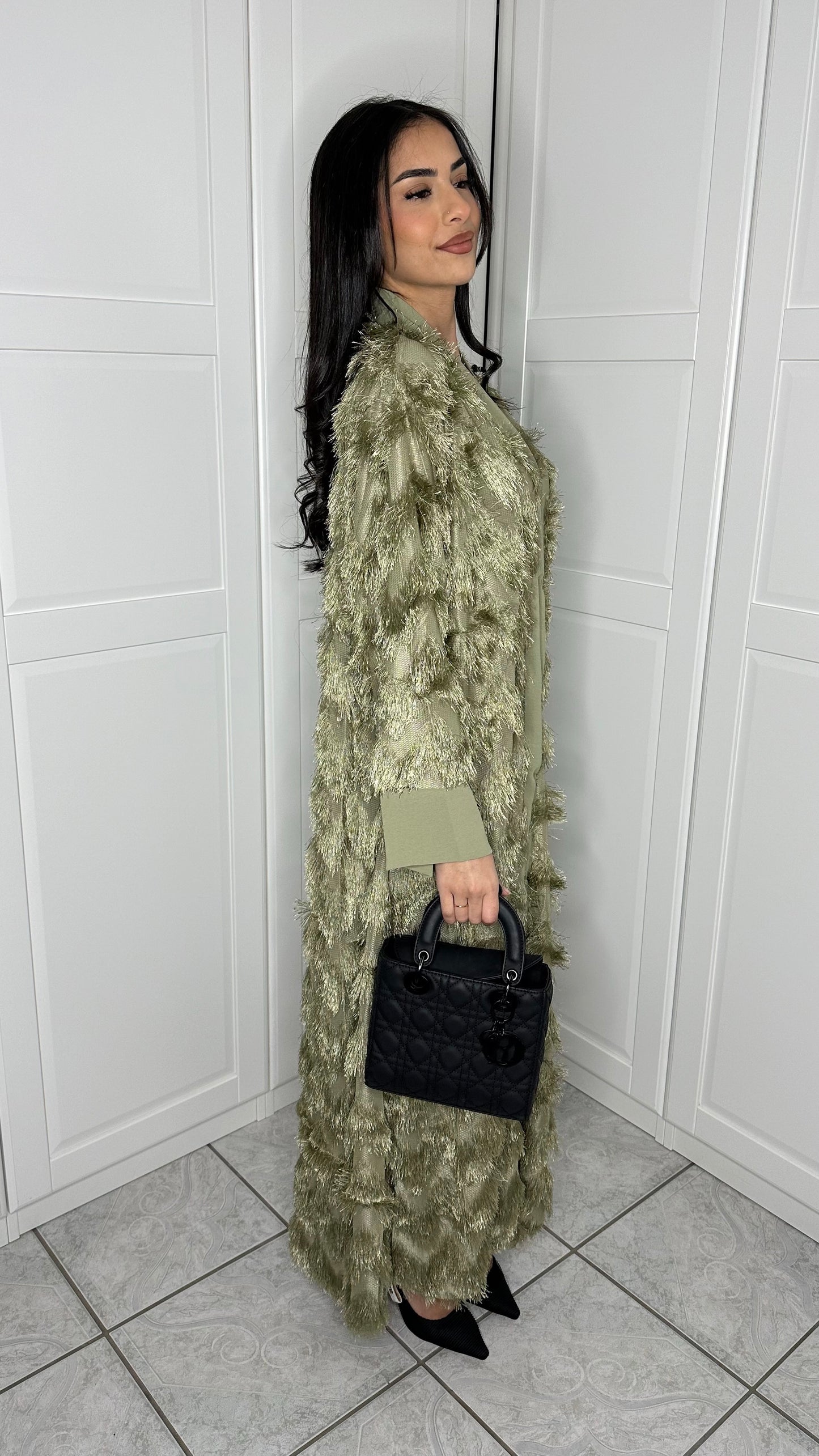 Kimono/robe à frange kaki