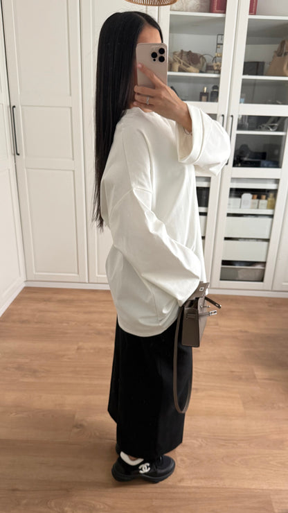 T-shirt Long Oversize Manches Longues Blanc SAÏRYS