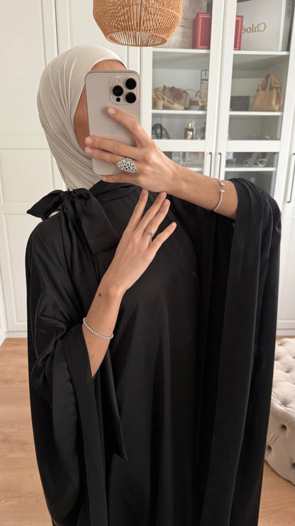 Abaya Papillon Satinée Noir SAÏRYS