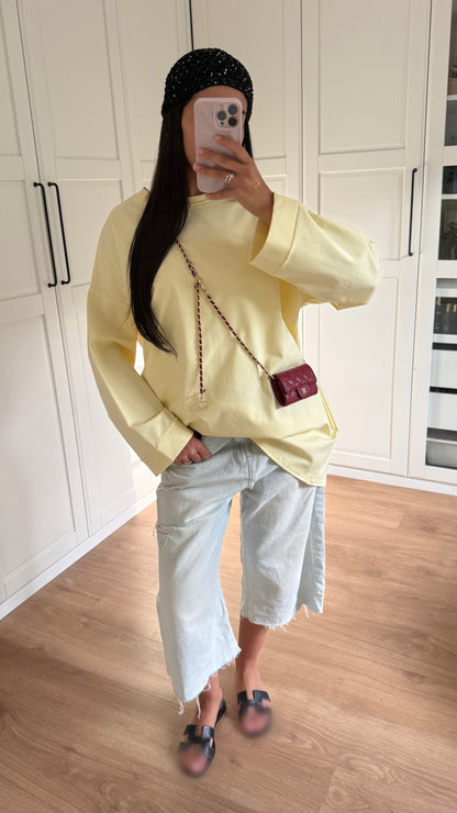 T-shirt Long Oversize Manches Longues Jaune
