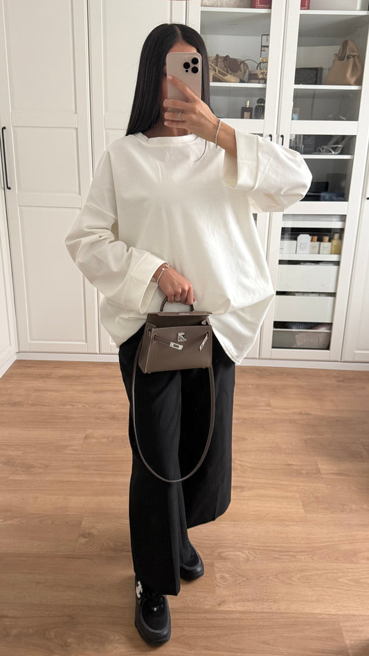 T-shirt Long Oversize Manches Longues Blanc SAÏRYS