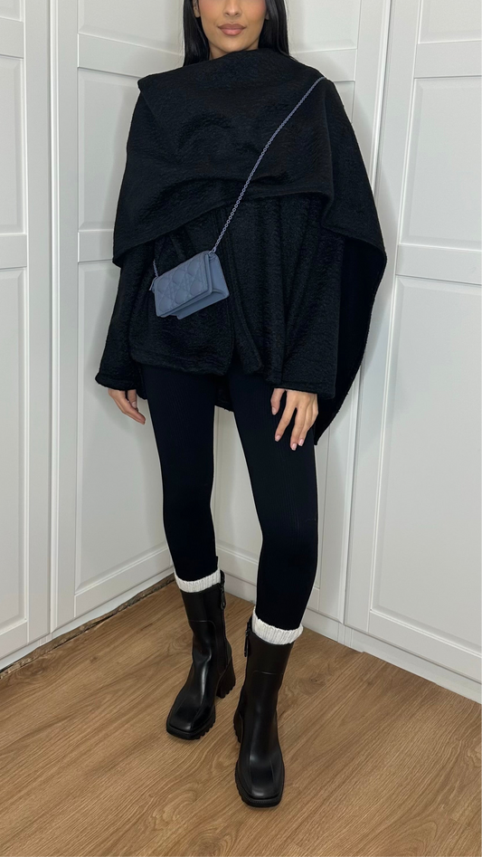 Manteau cape avec écharpe intégrée [Noir] SAÏRYS