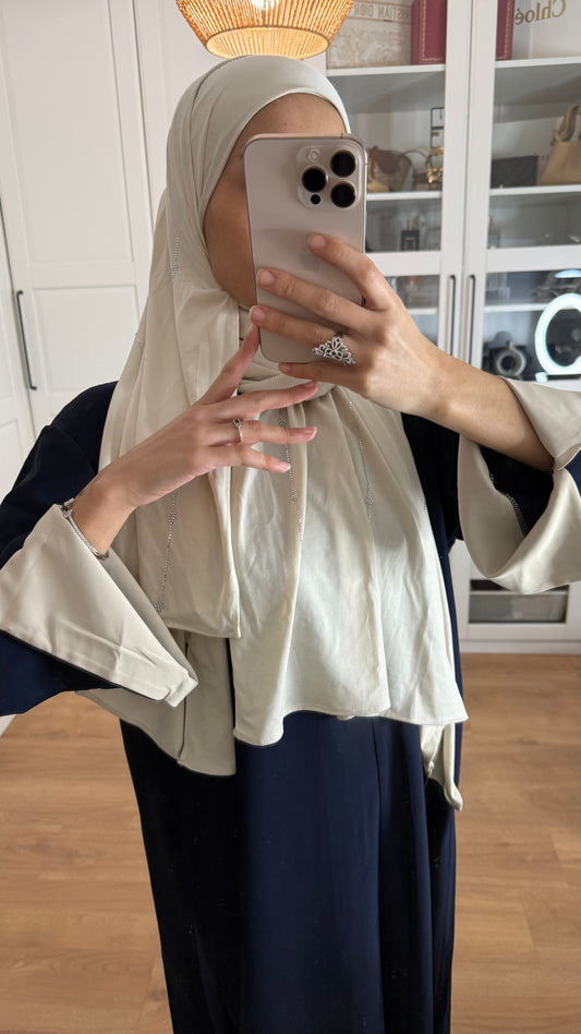 Abaya bleu nuit manches revers beige SAÏRYS