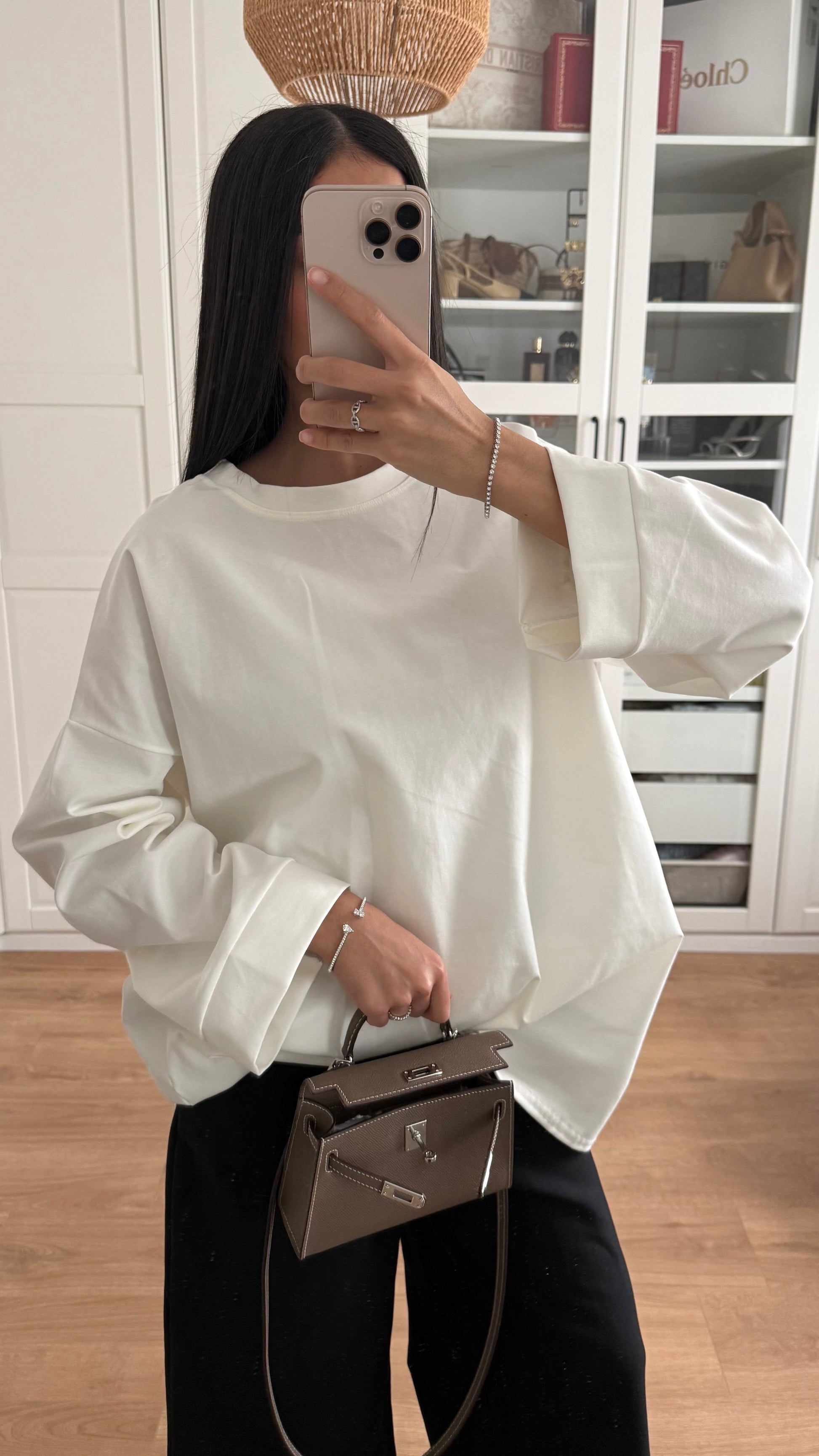 T-shirt Long Oversize Manches Longues Blanc SAÏRYS