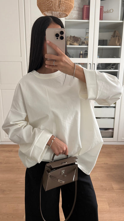 T-shirt Long Oversize Manches Longues Blanc SAÏRYS